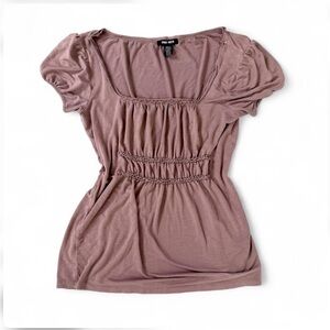 Spring + Mercer Dusty Mauve Puff-Sleeve Square Neck Renaissance Top